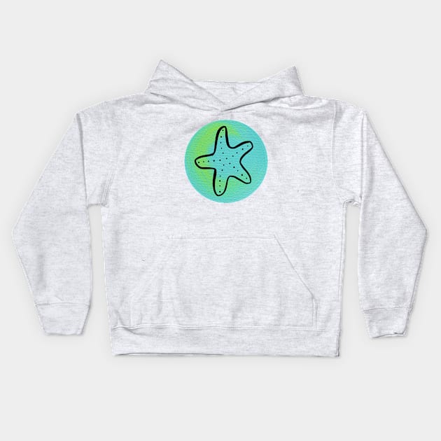 Starfish on Painted Aqua Circle Kids Hoodie by sallycummingsdesigns